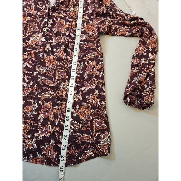 Loft Women's Maroon Floral Long Sleeve Mock Neck Half Button Blouse Size XS - Picture 6 of 6